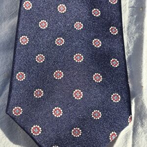 Dior Navy Silk Tie with Red and White Medallion Motif